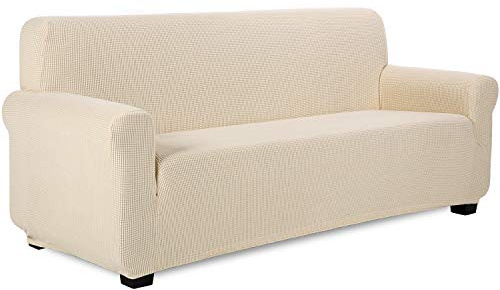 TIANSHU Funda Elástica para Sofá, Funda Sofa 3 Plaza, Ajustables Fundas Sofa Elasticas, Proteger el sofá, Funda de Sofá con Reposabrazos Antideslizante Antimanchas Lavable (Beige)