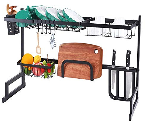 DYYDMM Scolapiatti da Appoggio Inox,Scolapiatti Cucina da Lavandino per Asciugare Ortofrutticolo, Ciotole, Piatti. Multiuso - Scolastoviglie Pieghevole per Vasca.(79 * 32 * 52cm, Nero)