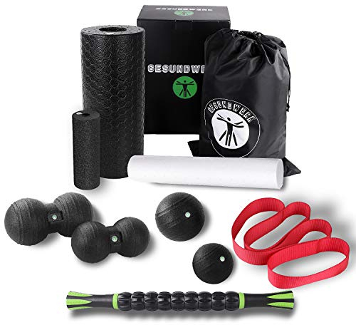 GESUNDWERK Faszienrollen Set - 10-teiliges Faszien Set mit Faszienrolle, Faszienball, Massageroller & Co. für Rücken, Wirbelsäule & Nacken