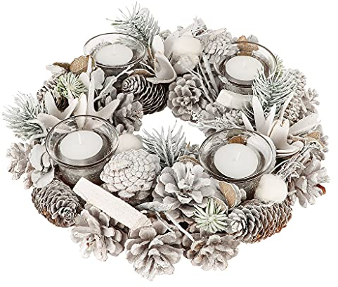 Christmas Table Centrepiece Wreath Candle Holder Pine Cone Glass Tea Light Holder Dining Décor