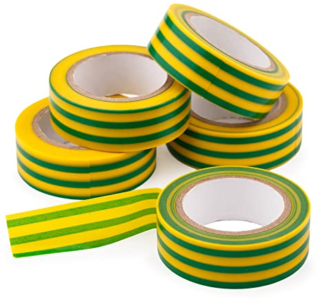 MIVOS Elektroisolierband 19 mm x 10 m - Grün und Gelb - 5 Rollen - PVC - Isolierband Klebeband für Elektrische Isolierung - Wasserdicht und Flammhemmendes Elektrisches Isolierband