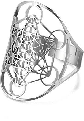 Amaxer Acier Inoxydable Metatrons Cube Anneau pour Femmes Archange Metatron Déclaration De Protection Évidé Femmes Bande Anneau Bijoux pour Dame