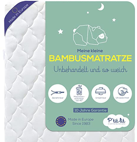 P'TIT LIT - Matelas Bébé Bamboo - 60x120 cm - Viscose Douce et Absorbante - sans Traitement Chimique - Déhoussable - Oeko Tex® - Fabrication Française - EP. 10 cm
