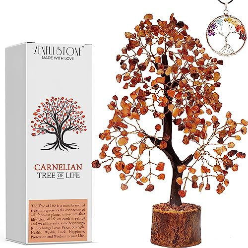 Carnelian Crystal Tree of Life for Home, Office, and Desk Décor | Handmade Bonsai for Motivation, Creativity & Success | Perfect Passion Booster Gift for Loved ones