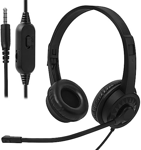 Ladont Trådbundet headset med mikrofon för dator PC bärbar dator, 3,5 mm uttag headset med klar chattmikrofon för kontor – svart (1-pack)