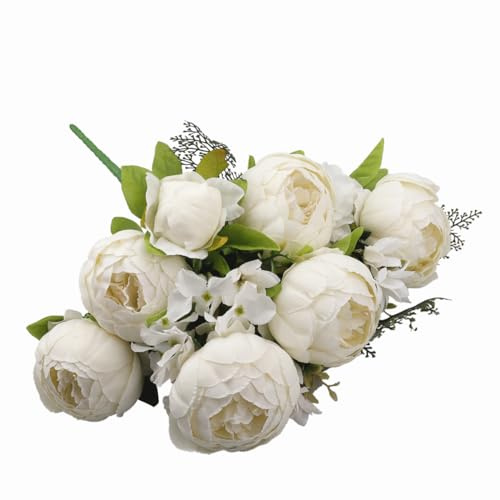 JOYHAZE 1 Confezione di Bouquet di Peonie Artificiali, 48 cm di Grandi Fiori di Peonia in Seta con Boccioli per la Decorazione di Ufficio, Riunione Familiare, Matrimonio, Centrotavola