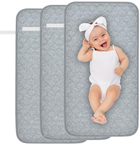 Yaopelky Lot de 3 tapis à langer 68,6 x 35,6 cm, lavables, réutilisables, imperméables, plus longs (gris)