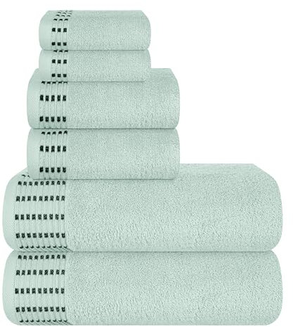 MALLONI HOME Ultra-weiches 6er-Pack Baumwoll-Handtuch-Set, enthält 2 übergroße Badetücher 70 x 140 cm, 2 Handtücher 40 x 60 cm und 2 Waschbetten 30 x 30 cm, Meeresgrün