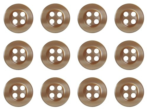 Pack of 12 Camel Brown 11mm Round Sew On Plastic Buttons for Shirts Blouses Pearlescent Flat 4 Holes 18L