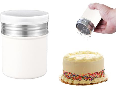 Icing Sugar Shaker,Flour Shaker,Chocolate Sprinkles for Cappuccino,White Stainless Container Sifter with Dust Cover,Suitable for Icing Sugar,Cocoa,Cinnamon Powder,Kitchen Crafts,Powder Screening.