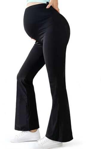 Alled Leggings Premaman sul Pancione, Leggings Premaman Morbidi e Burrosi Flare, Pantaloni Premaman da Donna Yoga Bootcut in Gravidanza per Lavoro Lounge Sportivi