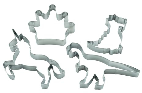 BekkiB Lot de 4 emporte-pièces « Fantasy » - Dinosaure, dragon, licorne, couronne - Emporte-pièces pour anniversaire d'enfant ou fête à thème - 998785