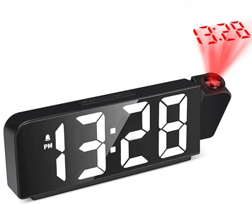 Probuk Sveglia Digitale da Comodino con Proiezione 180° e Temperatura, Orologio LED con 4 Livelli di Luminosità, Ricarica USB, per Bambini e Adulti Camera da Letto