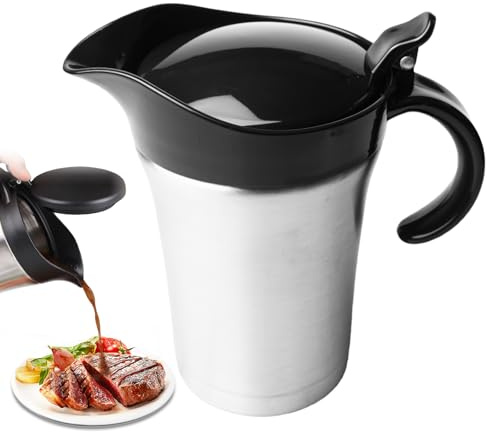 Salsiera termica in acciaio inox, 750 ml, con coperchio, dispenser per salse, doppio isolamento, salsa termica con manico, tazza di salsa per panna, succo, salsa, salsa alla vaniglia