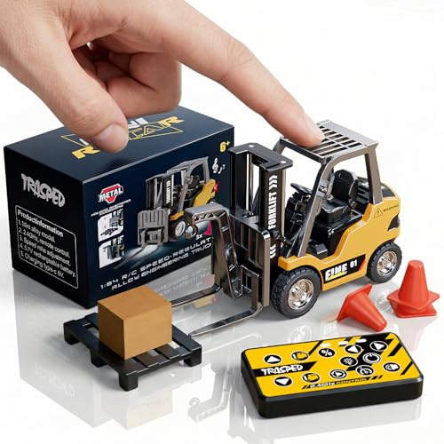 TOPMVP 1/64 MINI RC Forklift Toy,Remote Control Forklift Truck with Lights & Sounds,2 in 1 Lift Fork & Hook Truck for Adults Boys Kids Age 6-8 8-12 Years Old.
