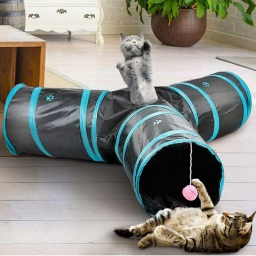 Gioco Tunnel per Gatto, Pieghevole a 3 Vie, Diametro 28 Cm Gatti Cani Piccola Taglia, Conigli, Porcellini d'India, Animali Domestici, Uso Interno ed Esterno, Giocattolo Tubo Cat