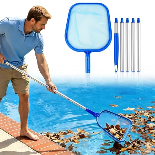 Recogehojas para Piscinas, 160cm Kits de Skimmer Piscinas con 1.3m Barra Telescópica, Red de Piscina para Limpieza de Hojas de Piscina para Piscina Estanques, Ideal para Hojas Algas y Residuos