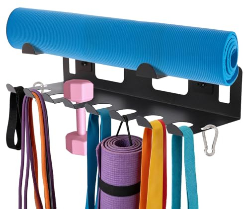 Étagère Gym, Haute Résistance Organisation de Gym à Domicile à Monter au Mur avec Mousqueton pour Bandes Élastiques Tapis de Yoga Cordes Sauter Ceintures Poids Sangles