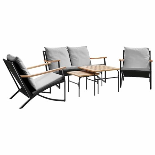 Lumanois 5-TLG. Balkonmöbel-Set mit Kissen Schwarz Stahl,48.25kg,3283638