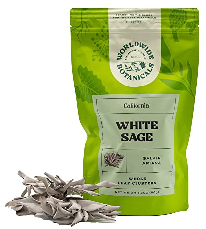 Worldwide Botanicals 100% Pure California White Sage Clusters, 2 oz - Sustainably Cultivated, Loose Leaf, 2 Ounces
