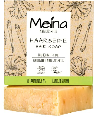 Meina Bio Haarseife gegen Haarausfall für Haarwachstum mit Zitronengras, 100% Natürlich, Zertifizierte Naturkosmetik, Vegan, Handgemacht, Plastikfrei, Ohne Palmöl, Wie ein festes Shampoo, 80g