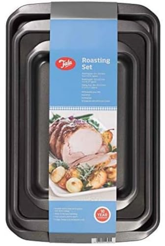 Tala Juego de asado, sartenes antiadherentes con asas planas anchas, distribución uniforme del calor, accesorios para hornear, paquete de 3, tostador pequeño de 25 x 18 cm, tostador grande de 33 x 23