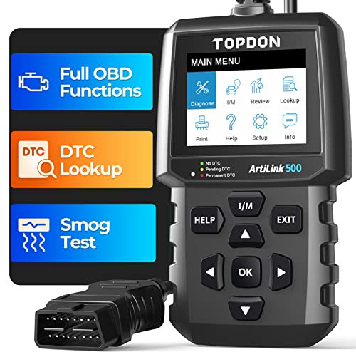 TOPDON AL500 OBD2 Code Reader with Full OBD2 Functions, Universal Car Diagnostic Tool OBD Scanner for All Cars with 2.8＂TFT Display, Free Update, DTC Lookup, Print via PC, Built-in Help Menu, Black