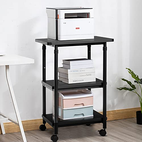 GIANTEX Carrello Supporto per Stampante, Scaffale Portaoggetti con Ruote, a 3 Ripiani, Ruote con Freni, Altezza Regolabile, Portata di 50 kg per Ogni Piano, 49x40x67-77 kg