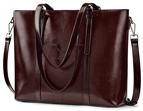 S-ZONE Borsa Tote per Laptop in Vera Pelle da Donna Borse a Tracolla per Ufficio Valigetta Borsa da Lavoro per Computer da 15,6 Pollici