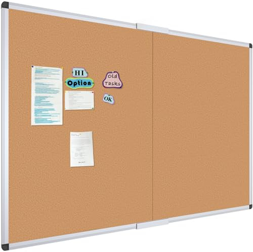 VIZ-PRO stor kork anslagstavla/vikbar anslagstavla, 152 x 122 cm, silver aluminiumram