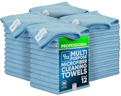 Microfiber Cleaning Wholesale Cloths (48 Pack) | Size 12 x 12| All Purpose Microfiber Towels - Clean, Dust, Polish, Scrub, Absorbent (Blue)