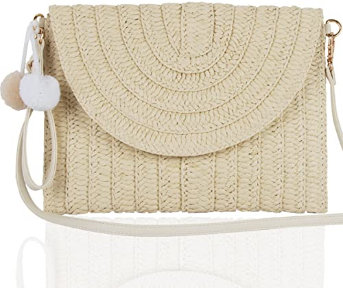 XiXiRan Sac en Paille Femme, Tissu, pour Plage, en Crochet, Sac Osier Petit Sac D'été avec Effet Raphia avec Bandoulière Réglable