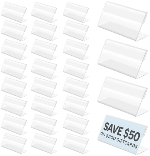 Sctmda Porte-Étiquette de Prix 30 Pièces Porte-Étiquette Transparent Mini Affichage du Signe Porte-cartes Support d'affichage de Prix en Acrylique Support de Carte en Forme de L Incliné 4 x 2cm