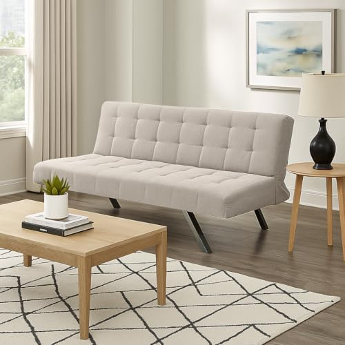 EVERGREENWEB - Divano Letto 3 Posti Clic Clac in Tessuto Imbottito colore Beige, Design Moderno, Schienale Reclinabile e Trasformabile in Comodo Letto con Materasso in Foam, Gambe Cromate, SCARLETT
