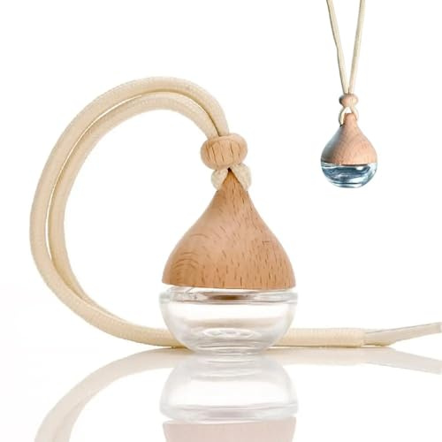 3 Pcs Hanging Car Air Freshener Diffuser 6ml Essential Oil Aromatherapy Fragrance Perfume Bottle Empty Clear Glass Pendant Vials with Wooden Caps String