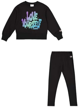 Champion Legacy Script Shop G (405043) - Ultra-light Soft Compact Powerblend Fleece Crewneck & Leggings, traje Niñas, Nero,