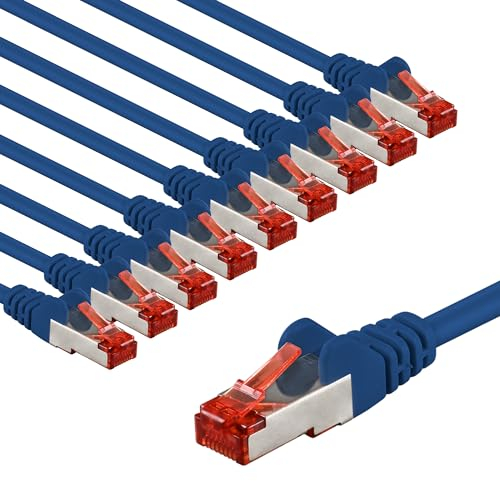 goobay Lot de 10 câbles réseau CAT6 blindés S/FTP/CU - Câble Ethernet PiMF LSZH/Cat 6 avec 10 Gbits Bleu 10 x 1 m 65970
