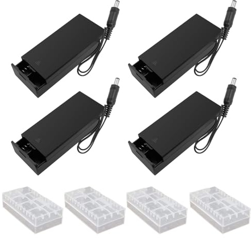 GTIWING 4 stycken 18650 plast batterihållare hölje med 2,1 x 5,5 mm DC-kontakt och på/av-brytare, 18650 batterihållare med strömbrytare och lock, med batterilåda av plast