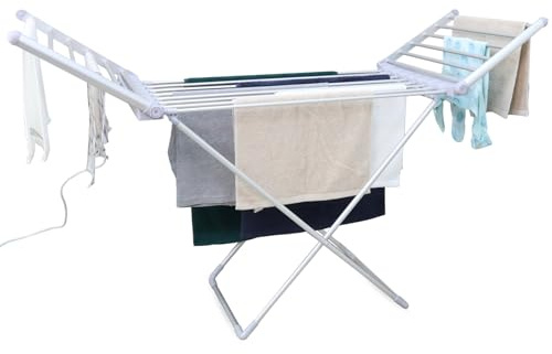 Rediffusion Clothes Airer, Winged, Electric, 18 Heated Rails, 12m Hanging Space,15kg Weight Capacity, Indoor Airer, Energy Efficient, 148 x 93 x 54cm, Silver - REDH02