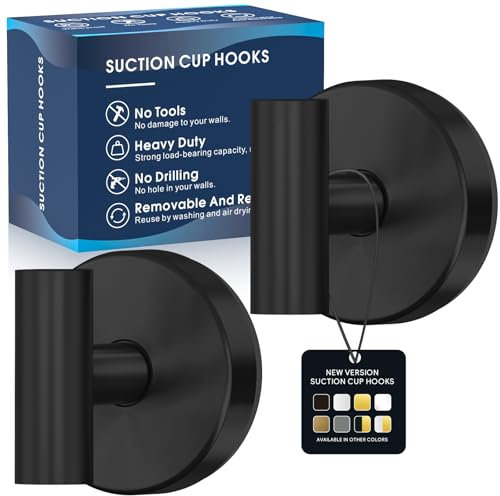 MOTAIPEAK Suction Cup Hooks for Shower, Towel & Robe Holders, Black 2-Pack