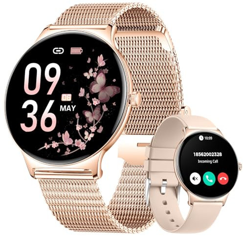 LIGE Smartwatch kvinnor med telefonfunktion 1,43 tum pekskärm IP68 sportklocka med blodtrycksmätning SpO2 menstruationscykel diamant smart klocka för iOS Android