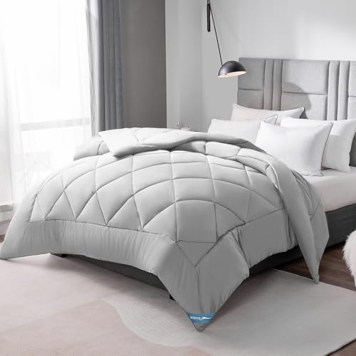 WAVVE Edredón Acolchado 240x260 cm, Edredon Cama 180/200, Relleno Nórdico 300 gr/m² en 100% Microfibra (260x240 cm, Gris Claro)