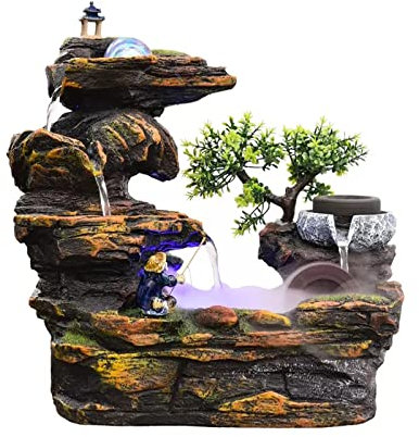 Fontane da tavolo Fontana da tavolo Fontane a cascata Rock Falls Fontana a cascata for interni in resina Fontane da tavolo con sfera di cristallo e pompa dell'acqua automatica for l'arredamento dell'h