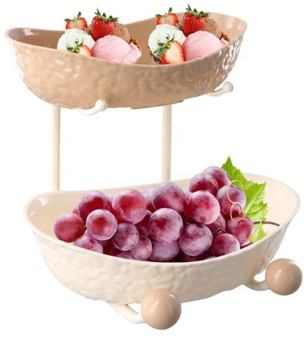 heavenlife Frutero 2 Pisos, Fruta para el Bandejas de Plástico, Soporte para Fruta Reutilizables, Bandeja para Servir Frutas con Soporte de Metal, Fruteros de Cocina Modernos
