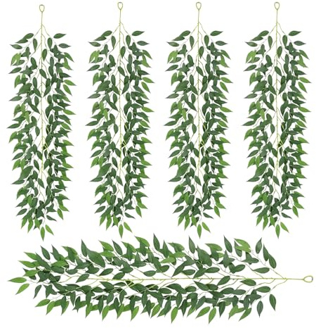 Artificial Willow Vines Garland 35.43 Real Touch Silk Hanging Greenery Washable Fake Vines for Home Decor Wedding Party Outdoor Indoor Wall Decoration (5PC Willow)