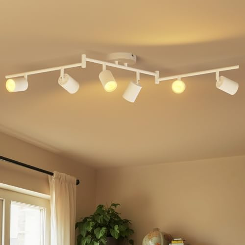 LVWIT Lámpara Techo Focos GU10, 6 Focos Giratorios, Lámpara de Pared Interior Blanco, Ajustables, Iluminación para Dormitorio, Pasillo, Cocina (Sin Bombillas, 40W)
