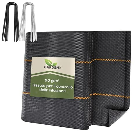 GARDENIX Telo anti-erbacce con 50 ancore 12m² (0,8m x 15m) - Permeabile all'acqua 90g/m² - Nero resistente ai raggi UV, tessuto anti-erbacce, tessuto per il terreno, tessuto sottoscocca