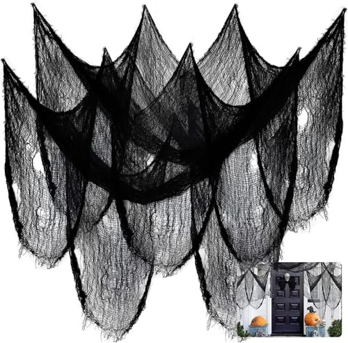Suaflny Garza Nera Halloween 120 x 1000 cm, Cotone Spettrale Cheesecloth, Panno Raccapricciante, Giardino Esterno, Garza Raccapricciante Nera Halloween per Case Stregate, Feste di Halloween (Nero)