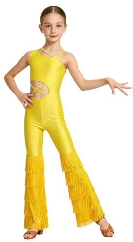Mufeng Flicka Pompoms kostym för barn latinsk dans cosplay flickor | Ett stycke Jumpsuit,blekt fransar, discodanskläder, skolevenemang, halloween, födelsedag, föreställningsdag
