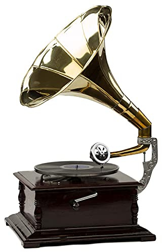 aubaho Nostalgisk grammofon, grammofonskivor, gramofon, horn gramofon, antik stil